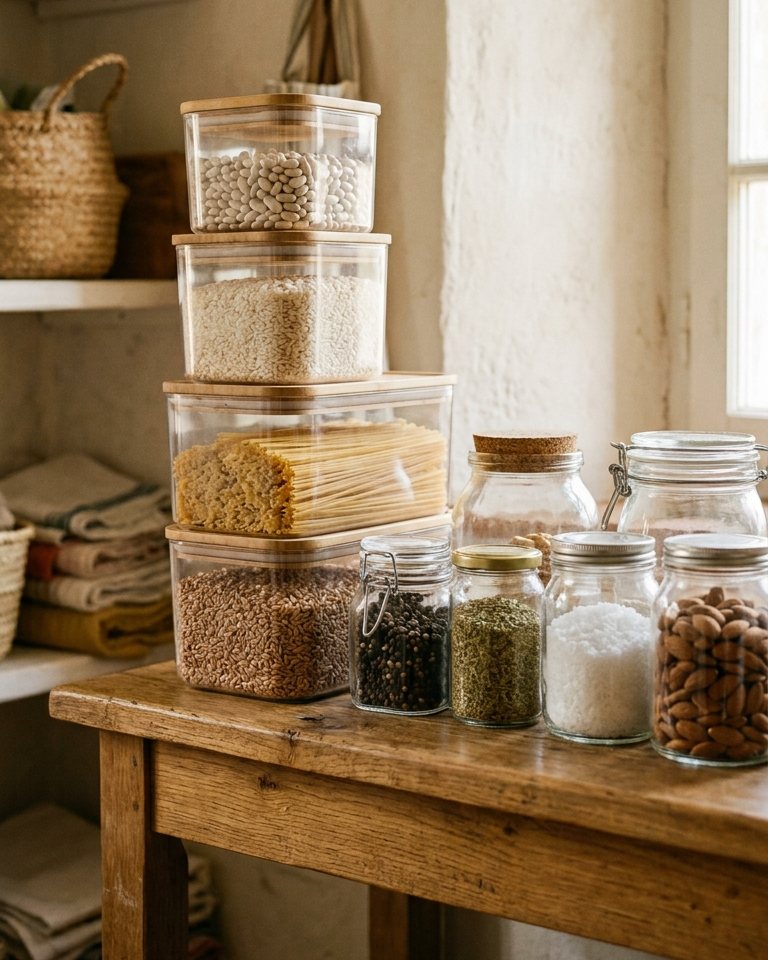 Stackable space-saving containers for tidy cupboards