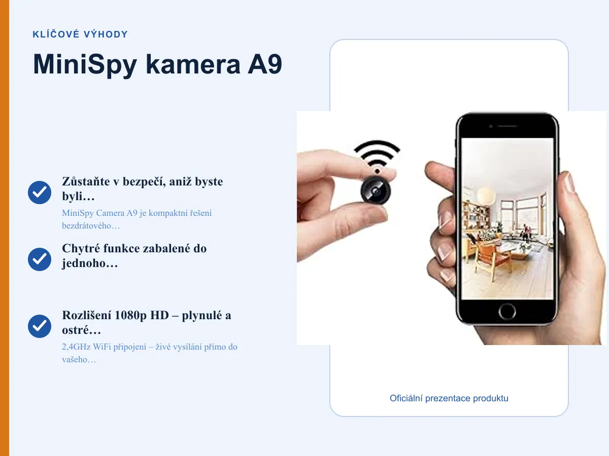Klíčové výhody: MiniSpy kamera A9
