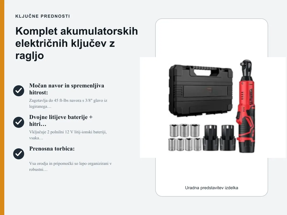 Ključne prednosti: Komplet akumulatorskih električnih ključev z ragljo