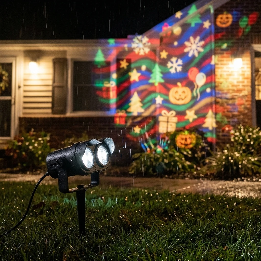 Blagdanski LED projektor: na kiši i snijegu