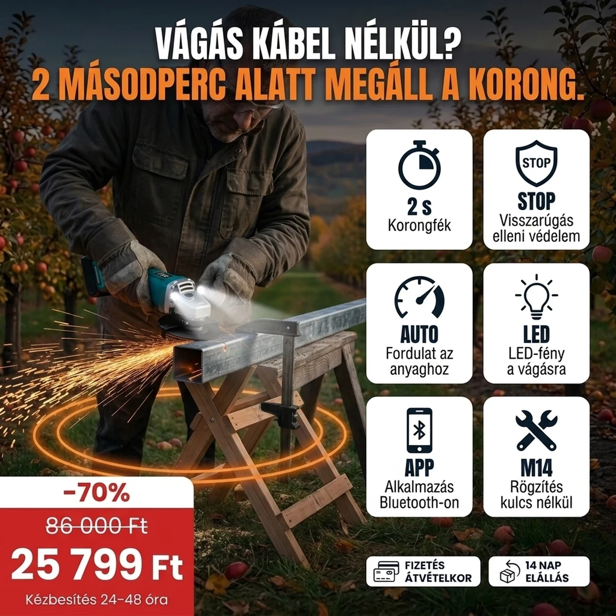Akkus sarokcsiszoló PRO: a fő jellemzők kártyáin, akciós árral