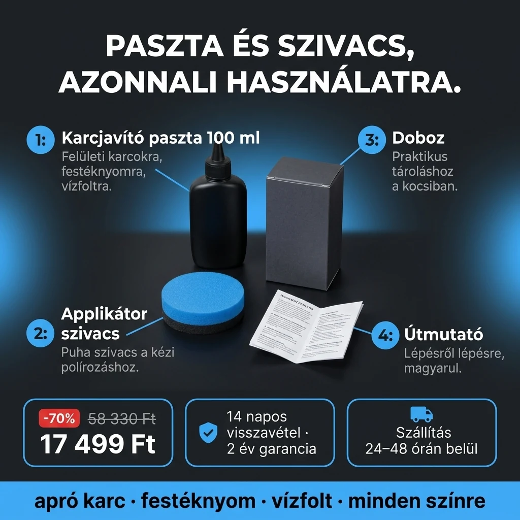 Karcjavító paszta – ajánlat: karcjavító paszta 100 ml és applikátor szivacs, 58 330 Ft helyett 17 499 Ft, fizetés átvételkor