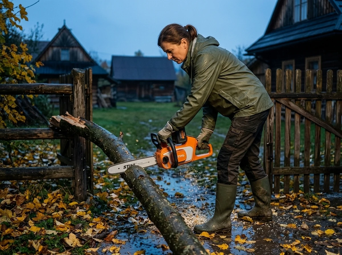 Po burzy konar przed bramą