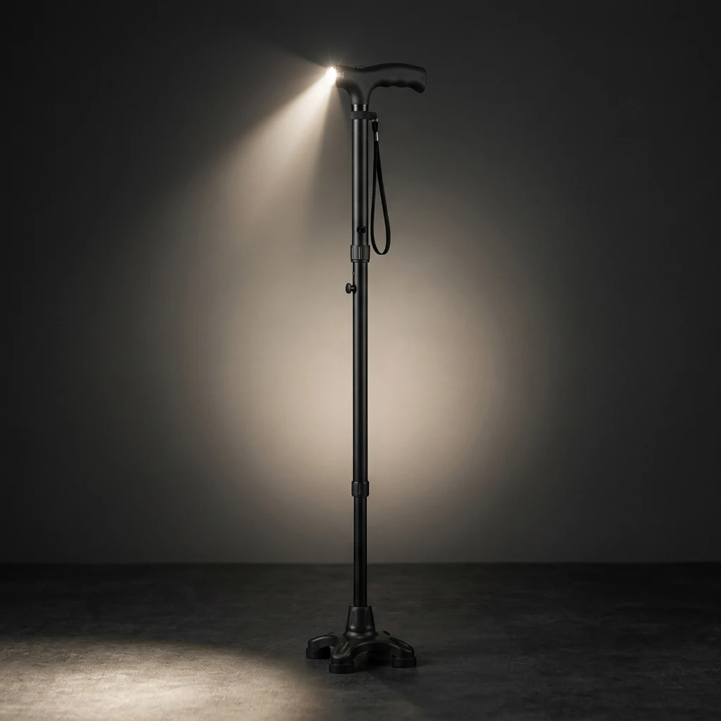 Składana laska z LED: mocne aluminium