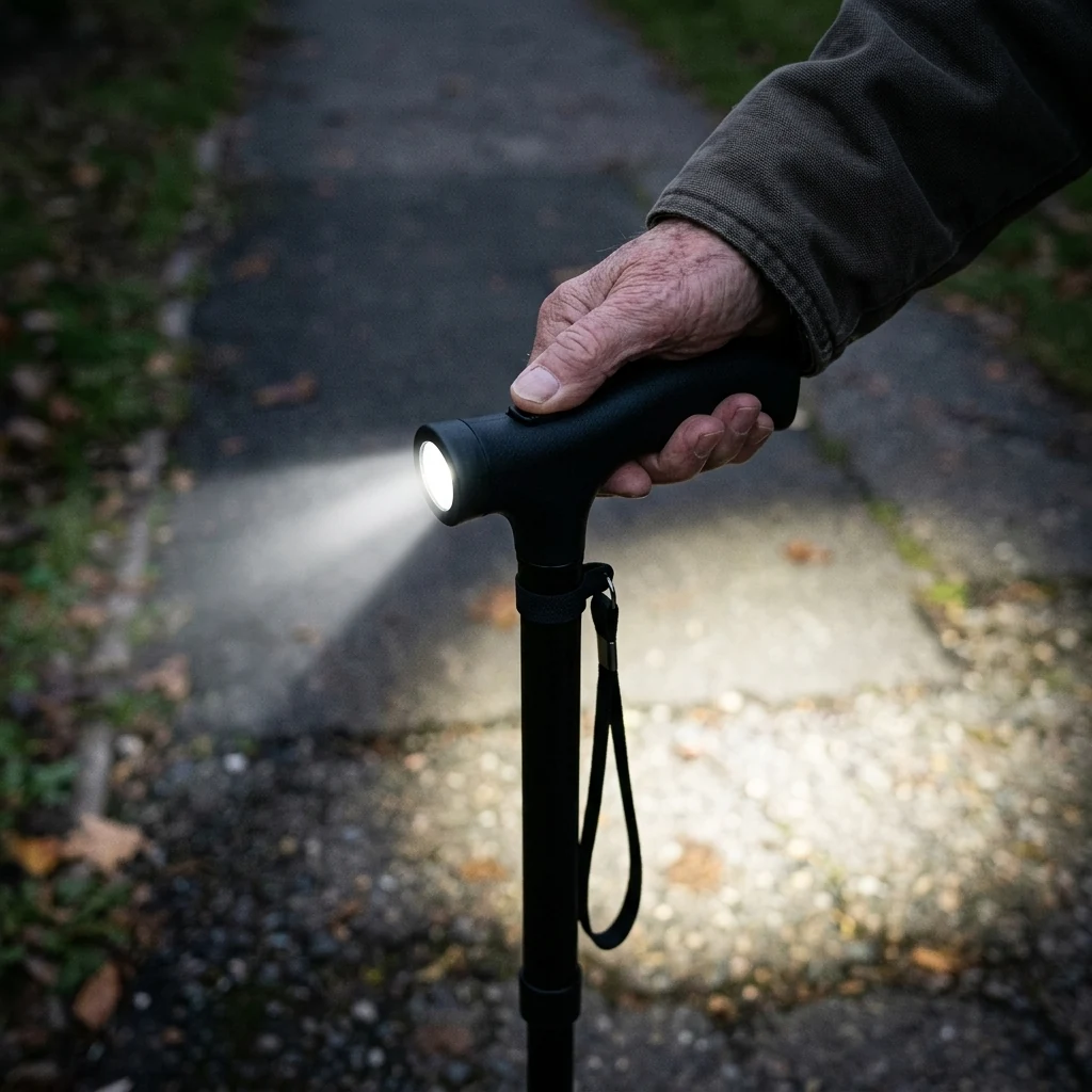 Składana laska z LED: nie przewraca się