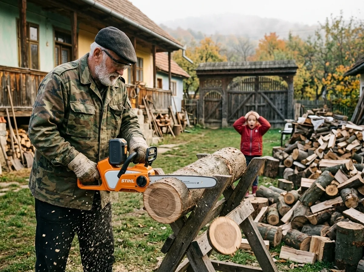 Buștean de nuc, nepotul face ochii mari