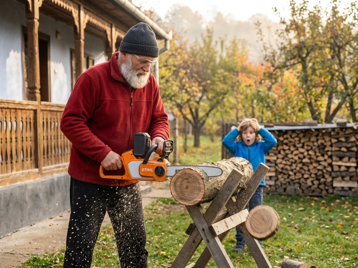 Buștean de nuc, nepotul face ochii mari
