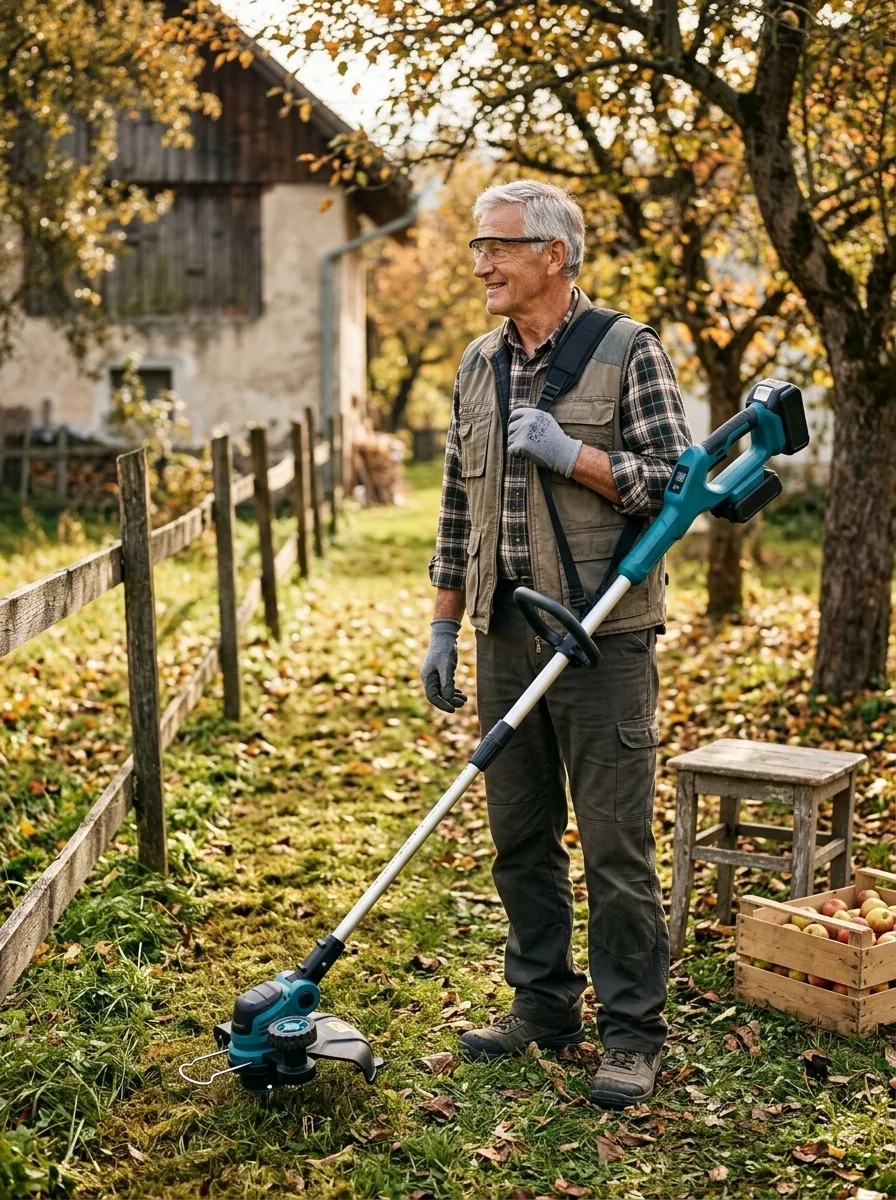 Kosilnica na nitko PRO: Vsa ograja z dvema akumulatorjema