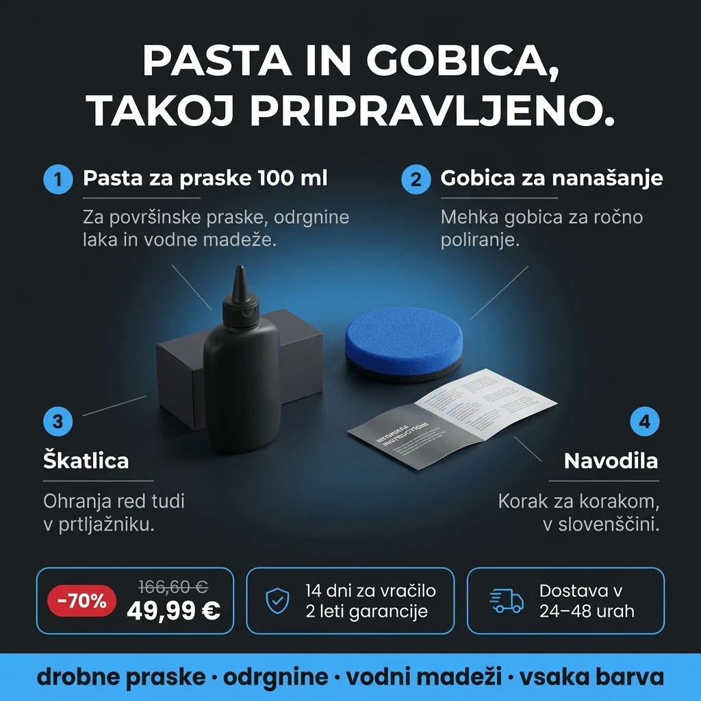 Pasta za praske – ponudba: pasta za praske 100 ml in gobica za nanašanje, 49,99 € namesto 166,60 €, plačilo ob prevzemu