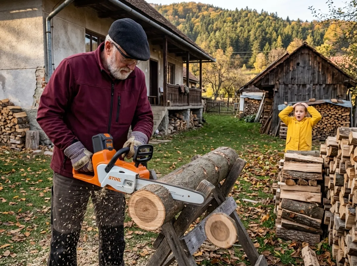 Orechové poleno a vnuk len žasne