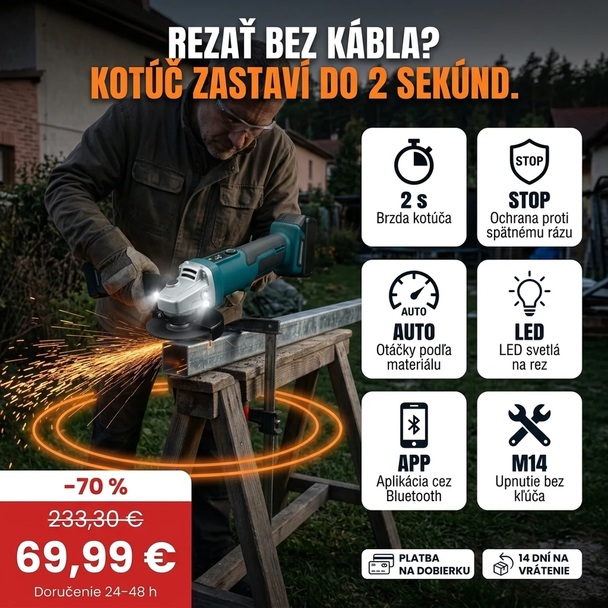 Aku uhlová brúska PRO: hlavné vlastnosti na kartách a akciová cena