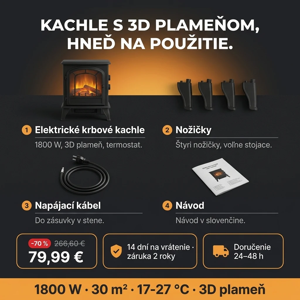 Elektrické krbové kachle – ponuka: elektrické krbové kachle s 3D plameňom a termostatom, 79,99 € namiesto 266,60 €, platba pri prevzatí