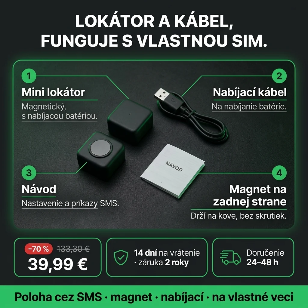 Mini magnetický lokátor – ponuka: mini magnetický lokátor s nabíjacím káblom, 39,99 € namiesto 133,30 €, platba pri prevzatí
